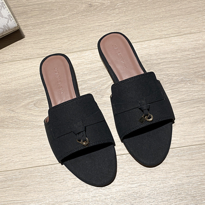 Womens Leather Slip-On Sandals