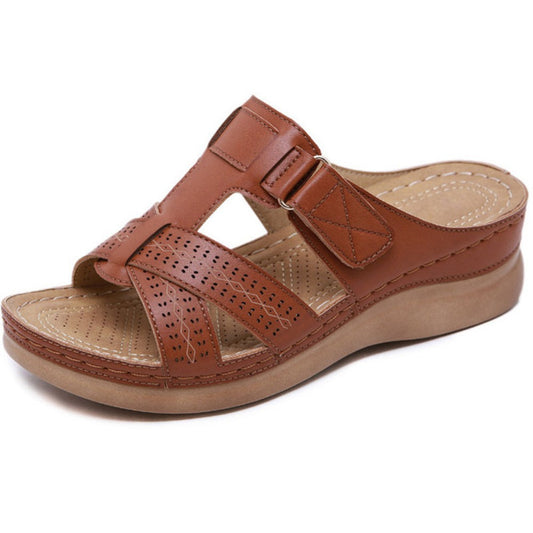 Womens Leather Wedge Sandals