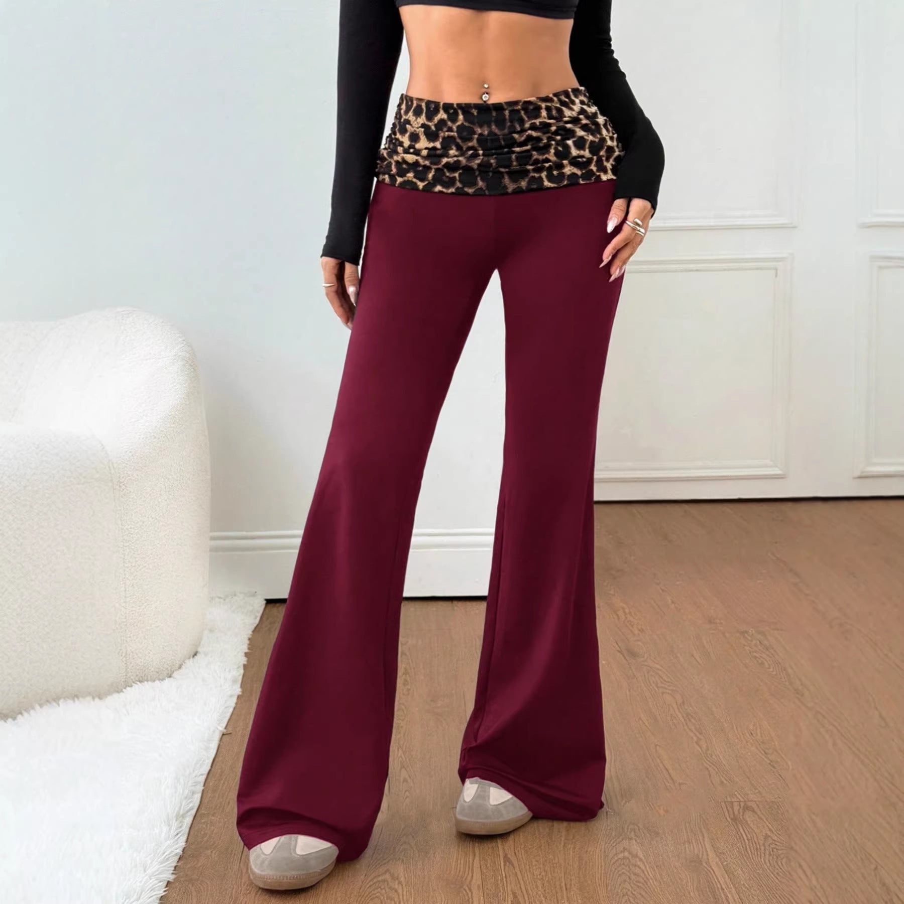 Womens Leopard Print Flared Yoga Pants