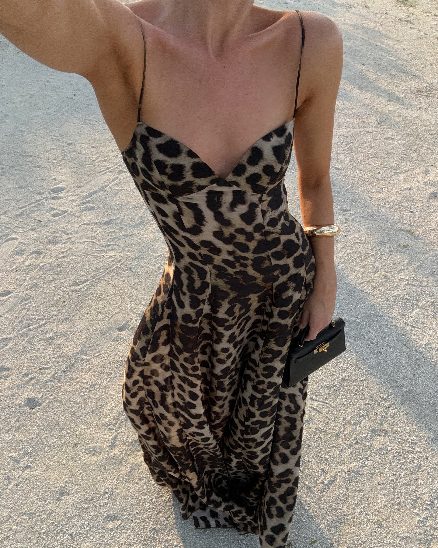 Womens Leopard Print Strap Long Dress