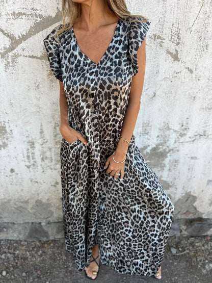 Womens Leopard Print Wide Leg Jumpsuit