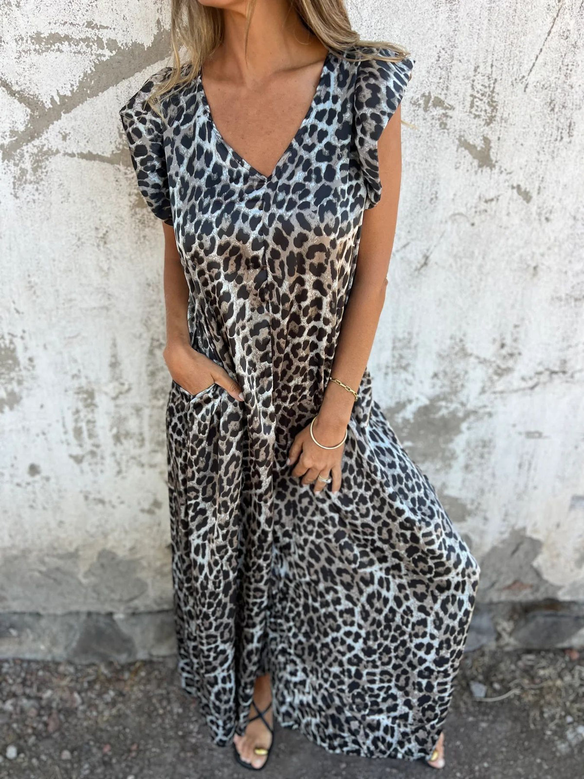 Womens Leopard Print Wide Leg Jumpsuit