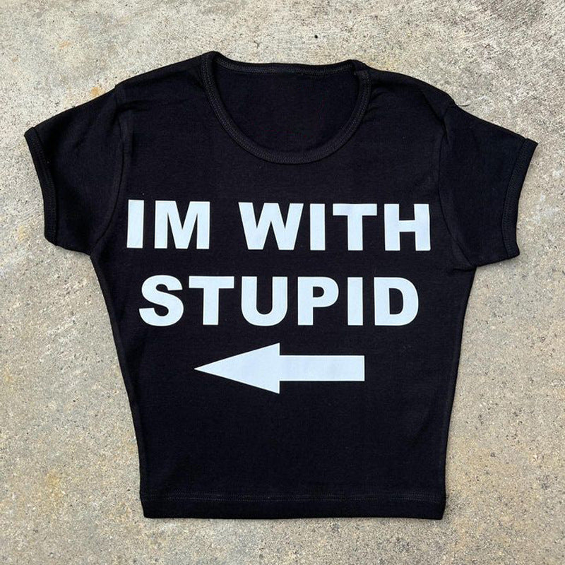 Womens Letter Print Cropped T-Shirt