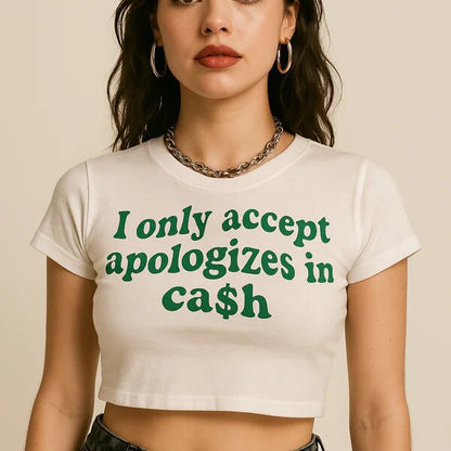 Womens Letter Print Cropped T-Shirt