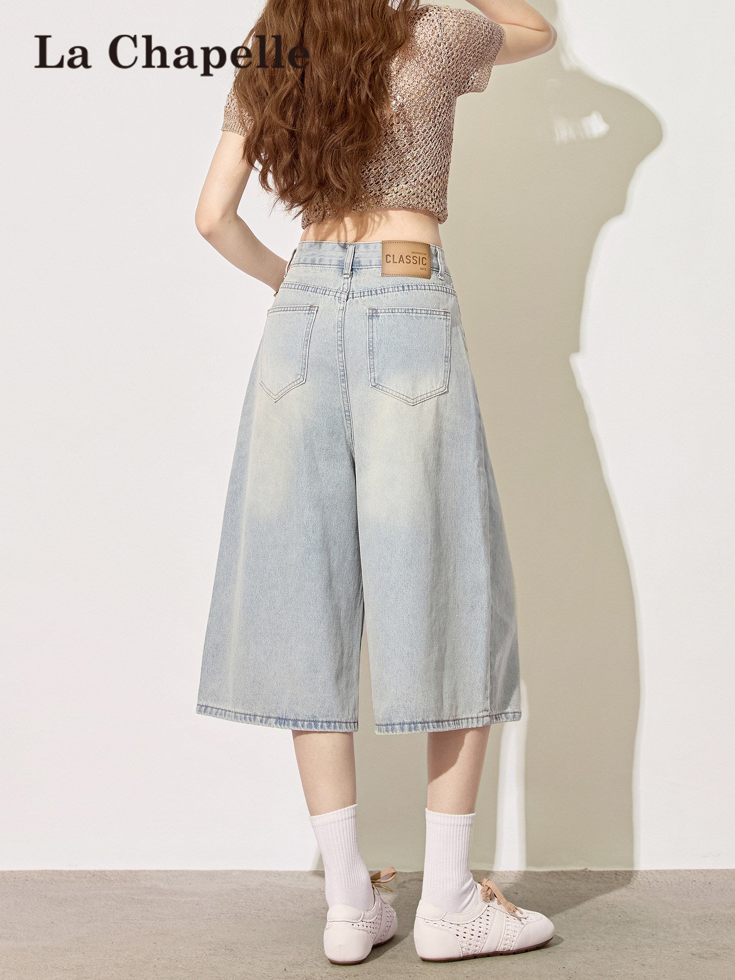 Womens Light Blue High-Waisted Cropped Denim Shorts