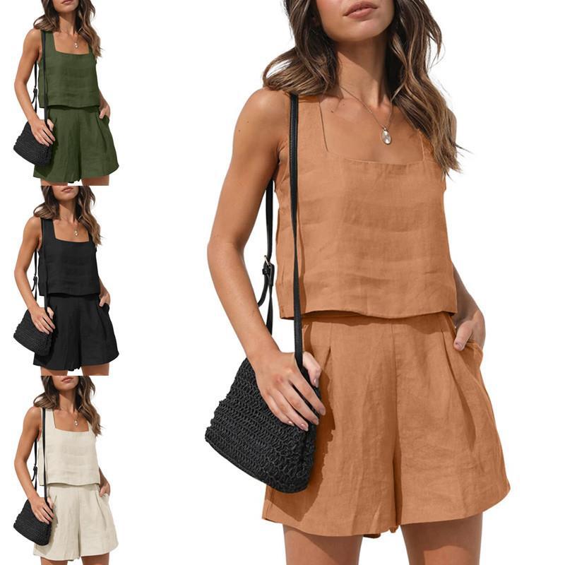 Womens Linen Vest Shorts