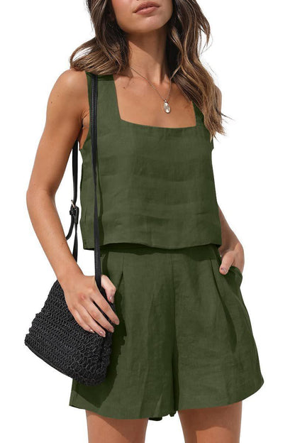 Womens Linen Vest Shorts