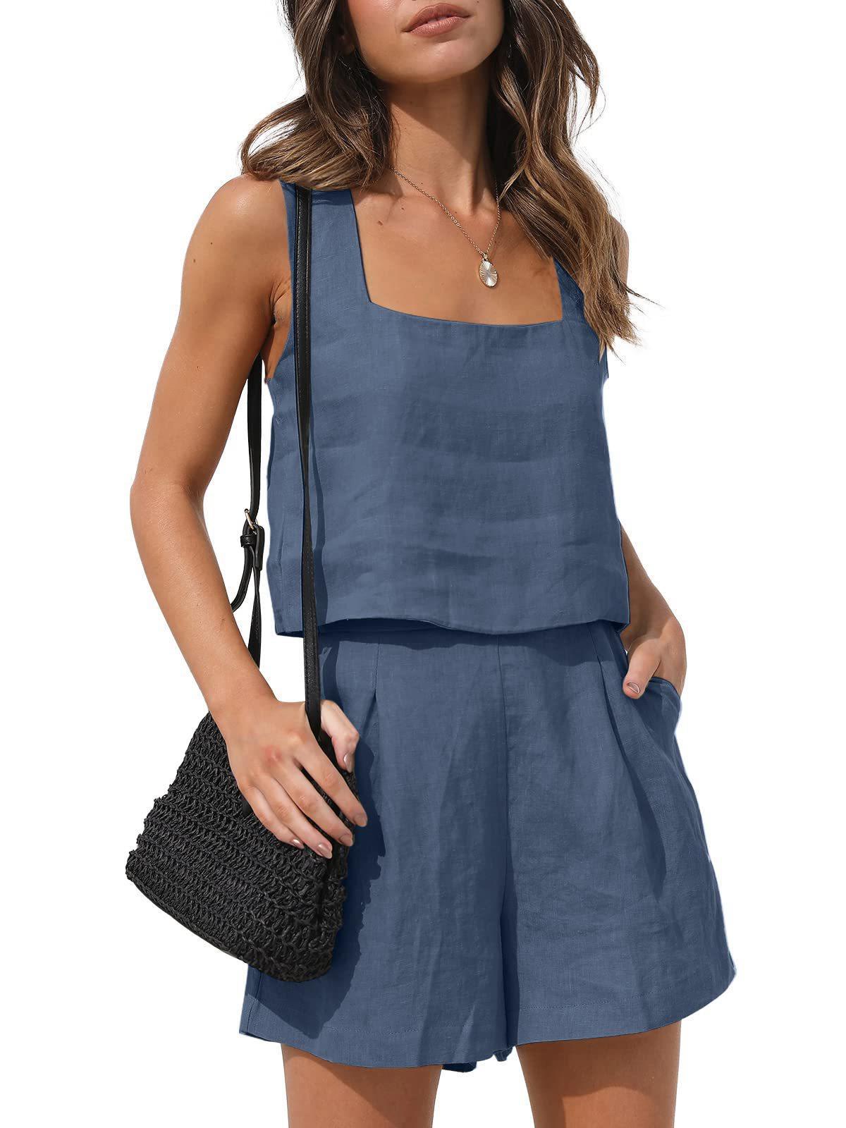 Womens Linen Vest Shorts