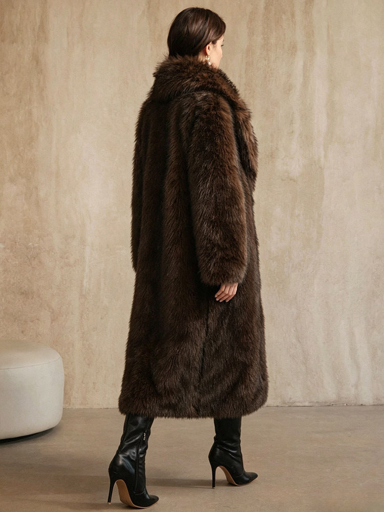 Womens Long Imitation Fox Fur Coat