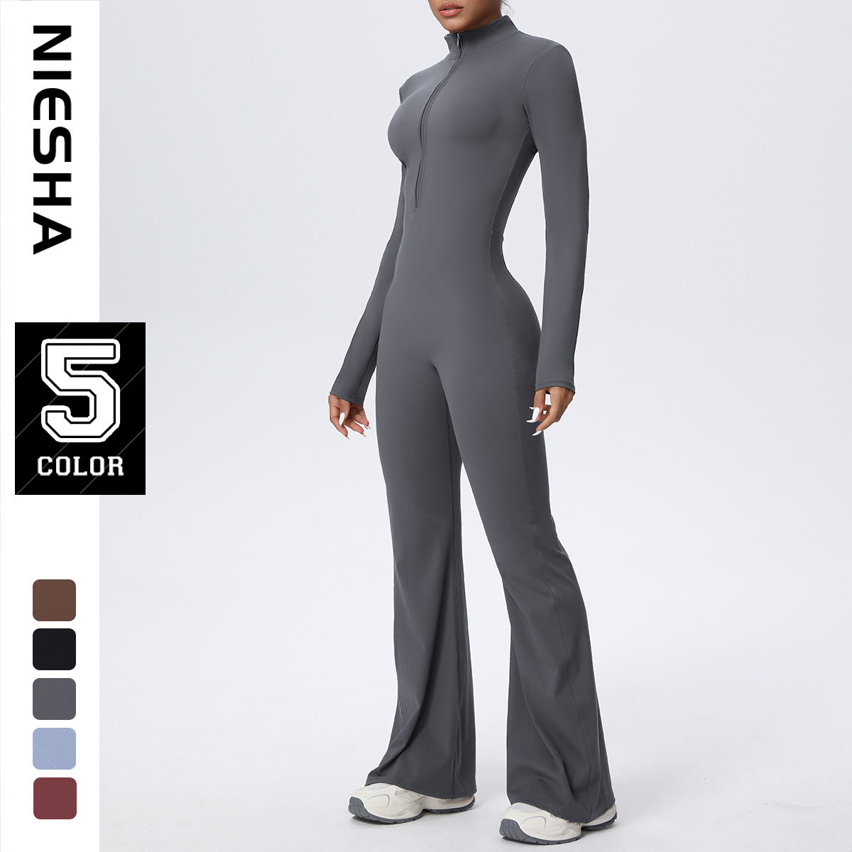 Womens Long Sleeve Flared Leg Jumpsuit