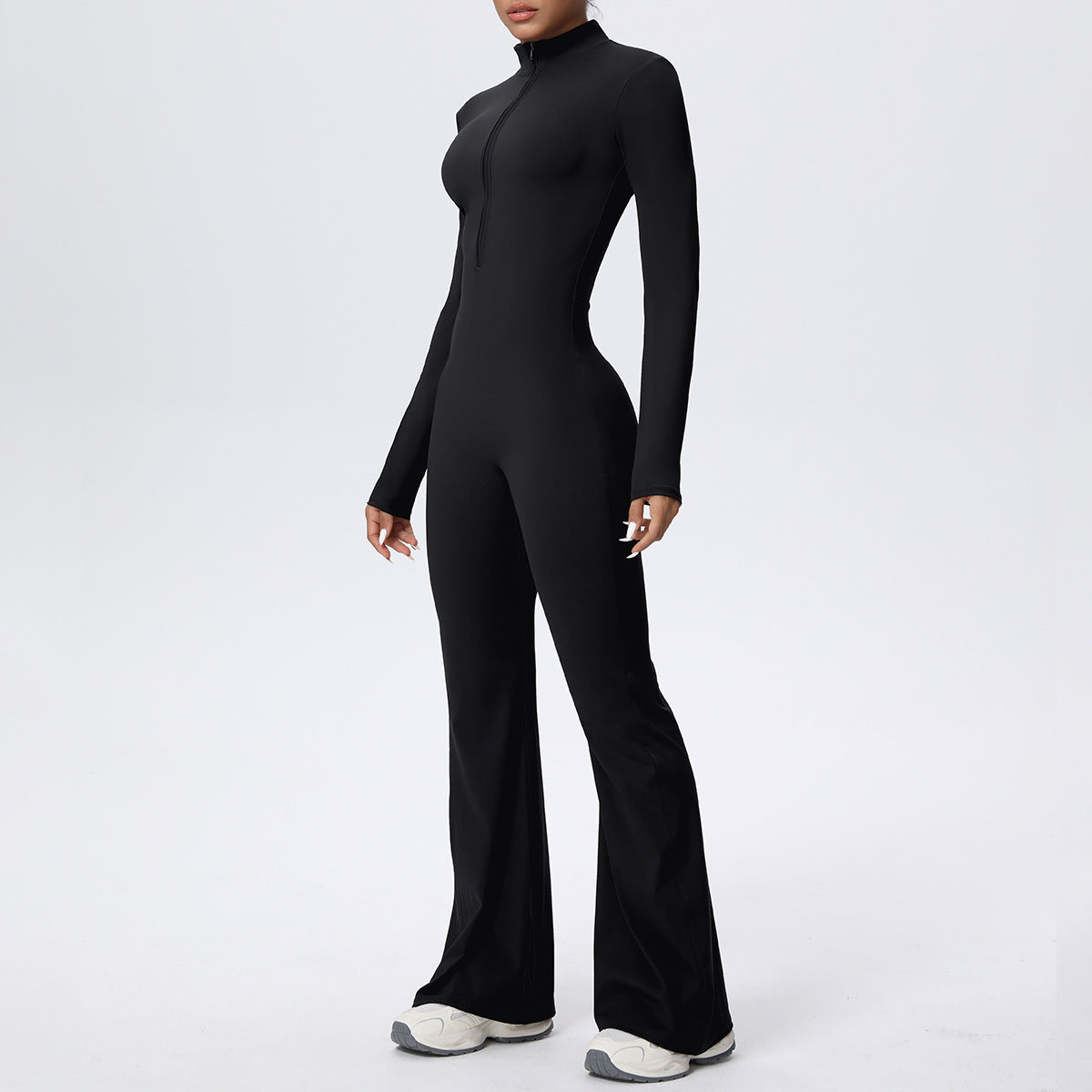 Womens Long Sleeve Flared Leg Jumpsuit