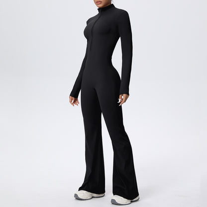 Womens Long Sleeve Flared Leg Jumpsuit