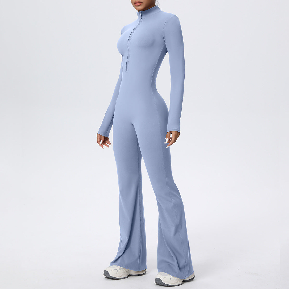 Womens Long Sleeve Flared Leg Jumpsuit