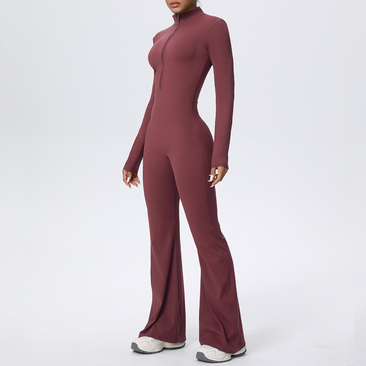 Womens Long Sleeve Flared Leg Jumpsuit