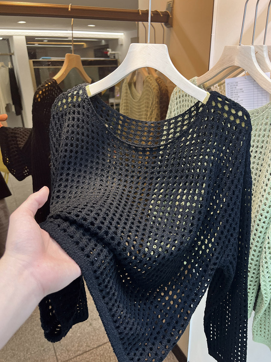 Womens Long Sleeve Mesh Blouse