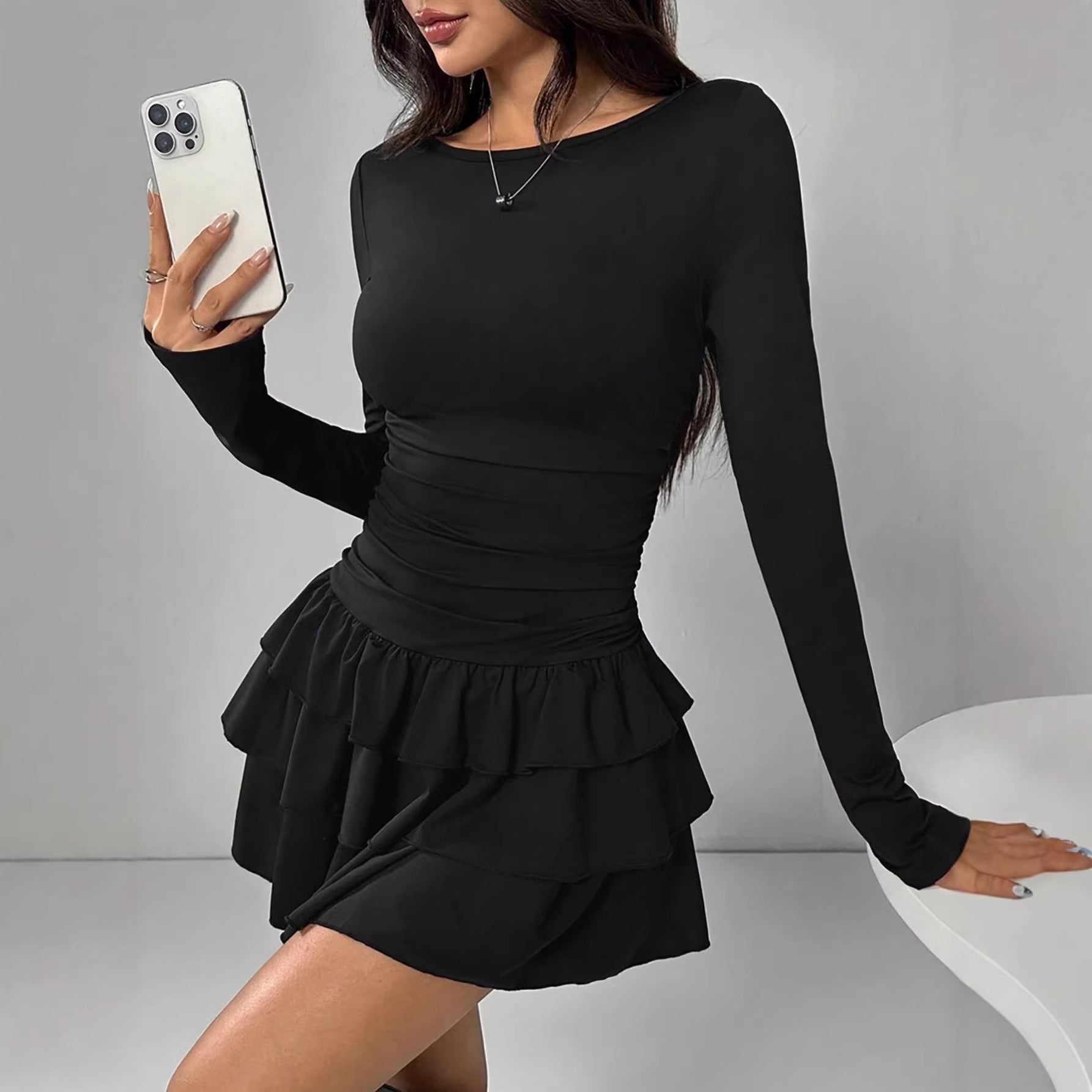 Womens Long Sleeve Milk Silk Dress