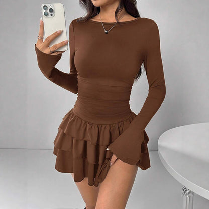 Womens Long Sleeve Milk Silk Dress