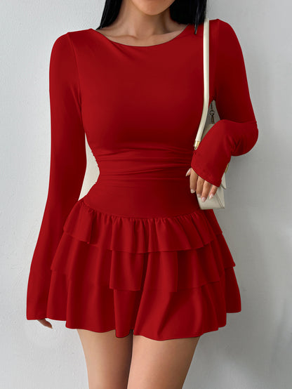 Womens Long Sleeve Milk Silk Dress