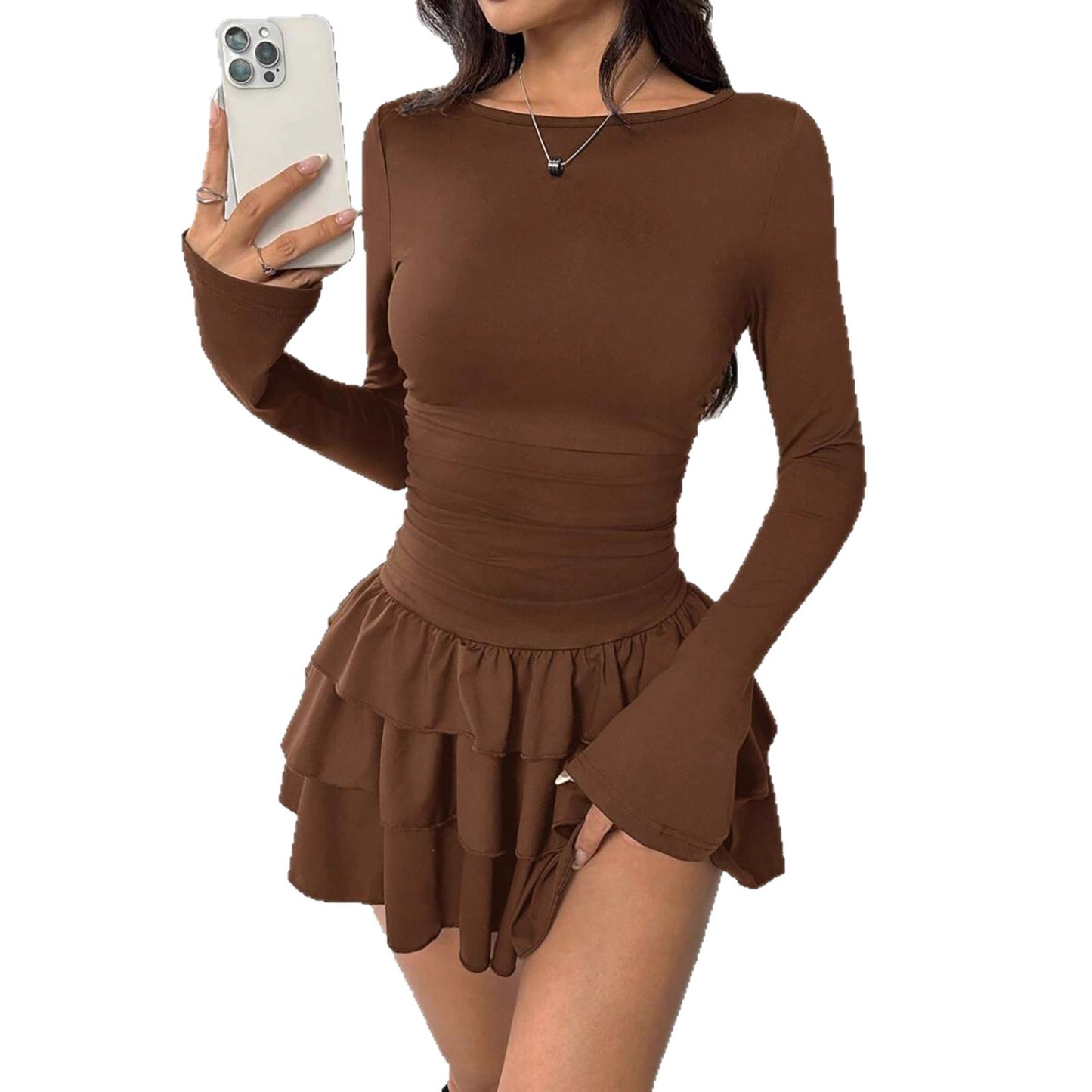 Womens Long Sleeve Milk Silk Dress
