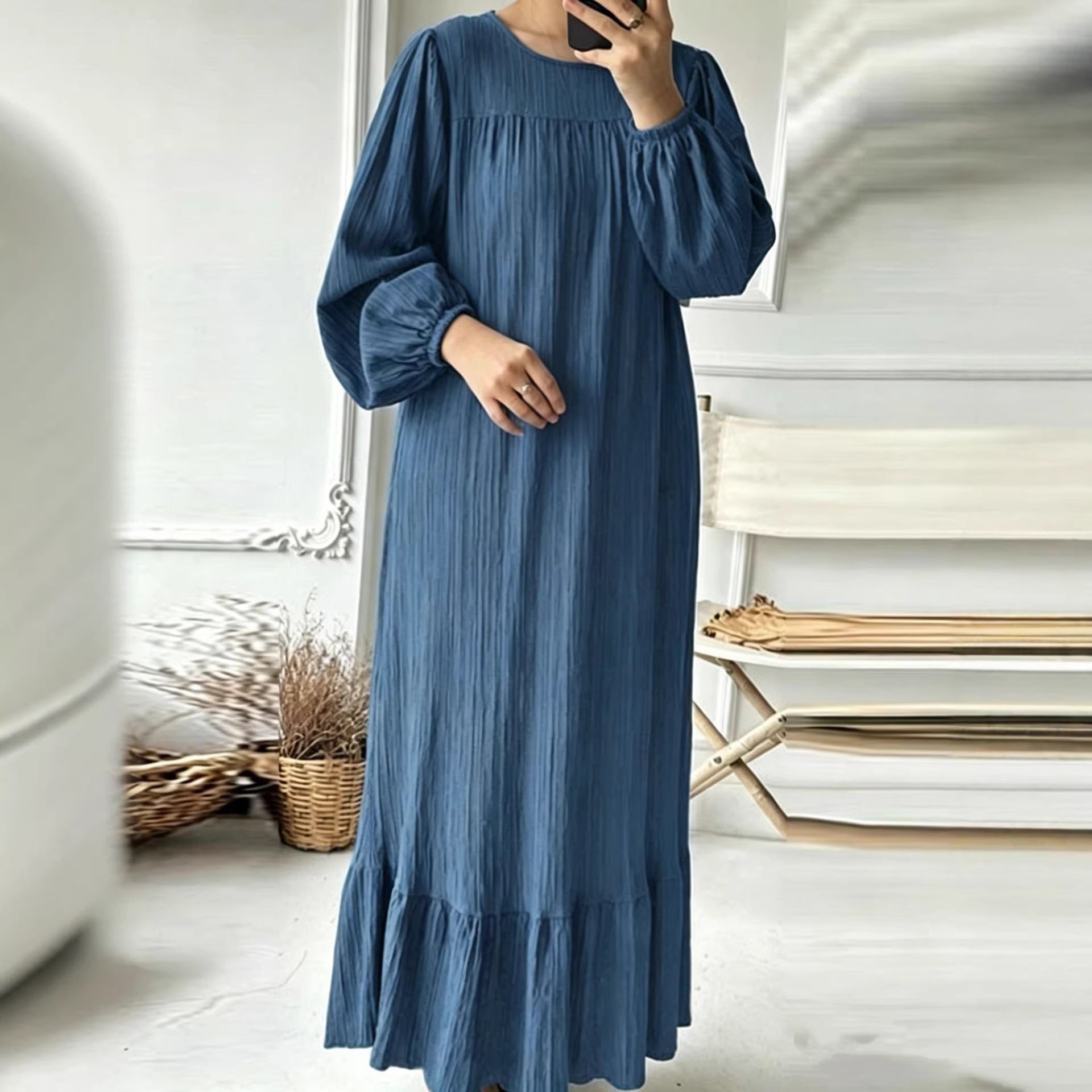 Womens Long Sleeve Ruffled Hem Dress