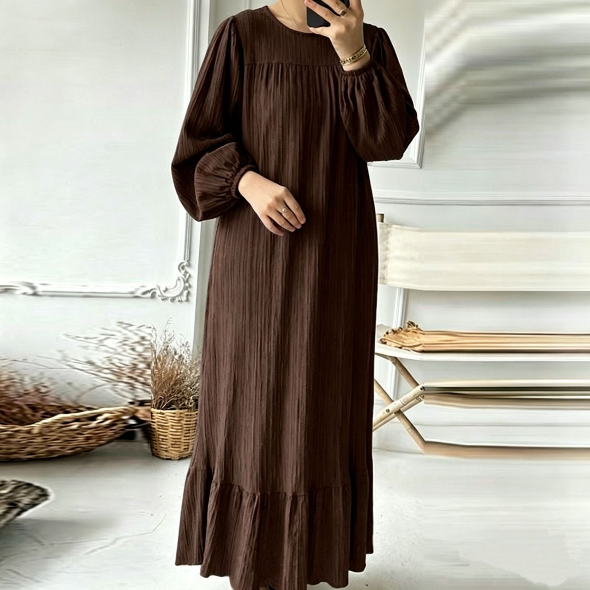 Womens Long Sleeve Ruffled Hem Dress