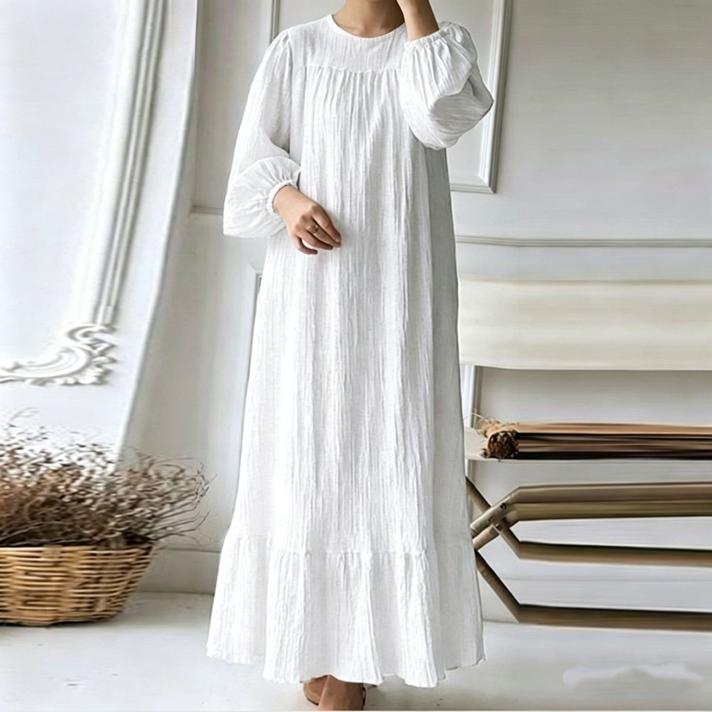Womens Long Sleeve Ruffled Hem Dress