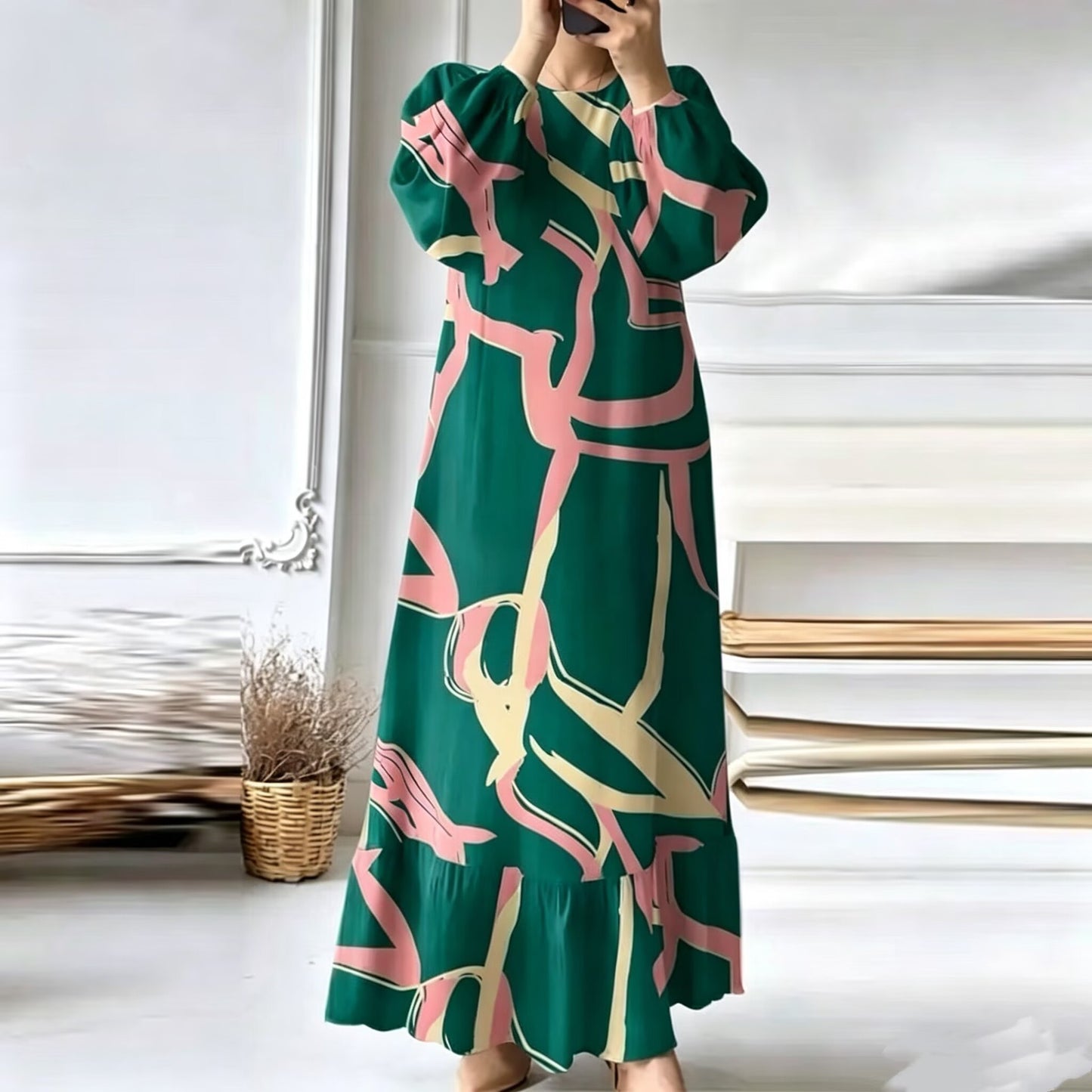Womens Long Sleeve Ruffled Hem Dress