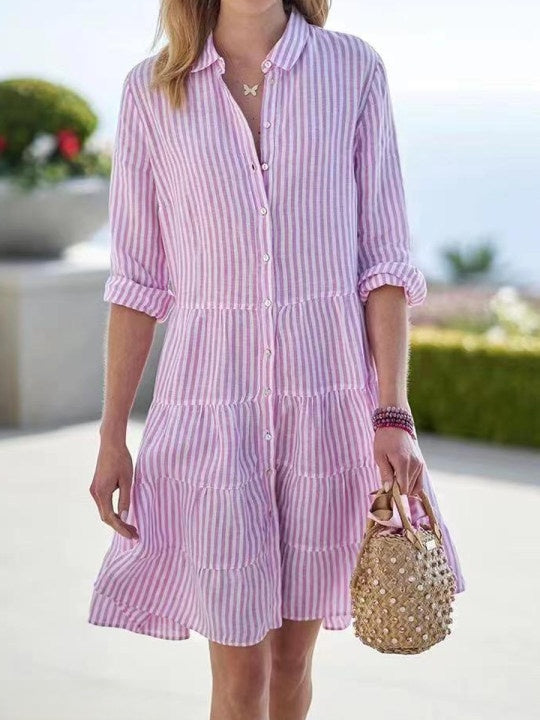 Womens Long Sleeve Striped Shirt Dress