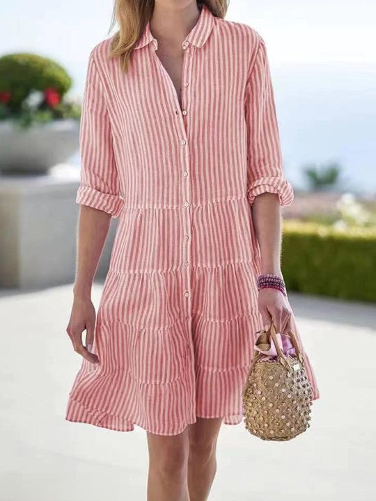 Womens Long Sleeve Striped Shirt Dress