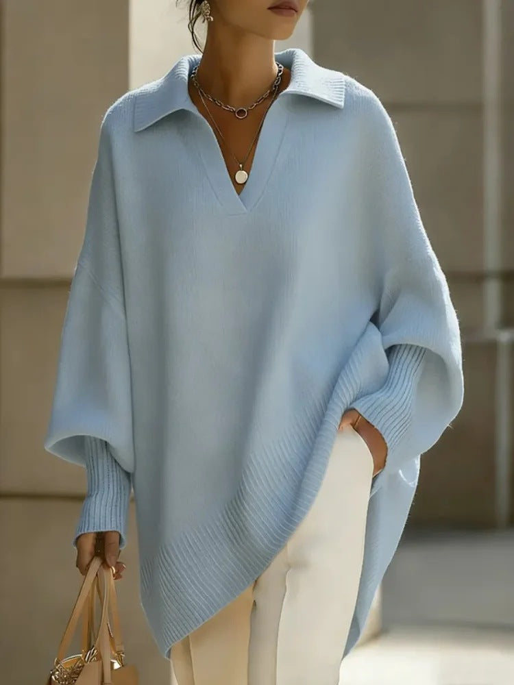 Womens Loose Fit Polo Neck Knit Sweater