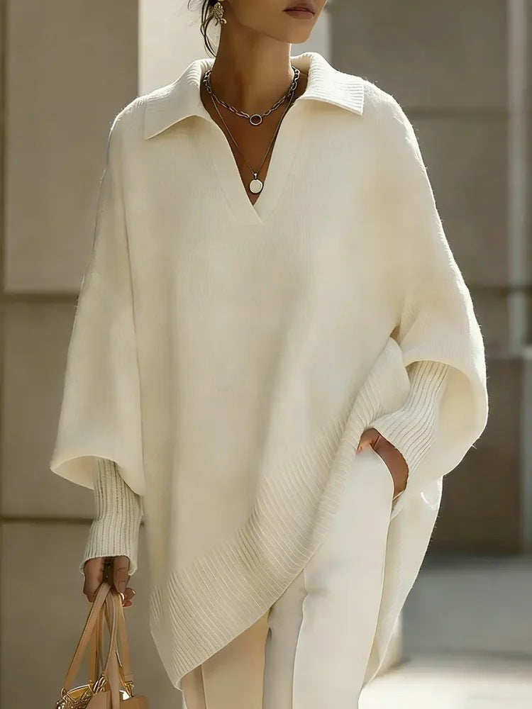 Womens Loose Fit Polo Neck Knit Sweater