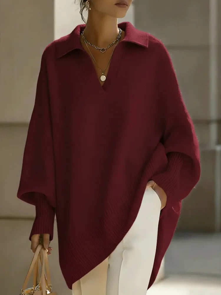 Womens Loose Fit Polo Neck Knit Sweater