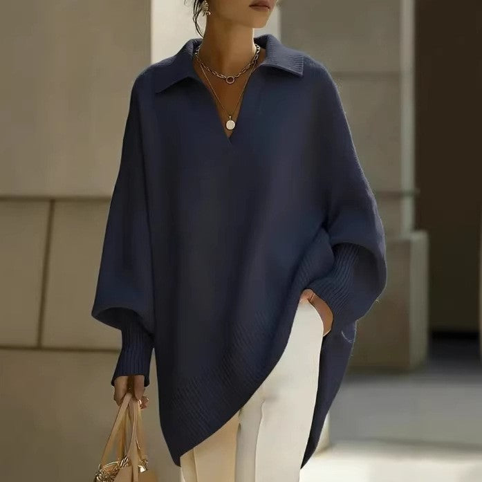 Womens Loose Fit Polo Neck Knit Sweater