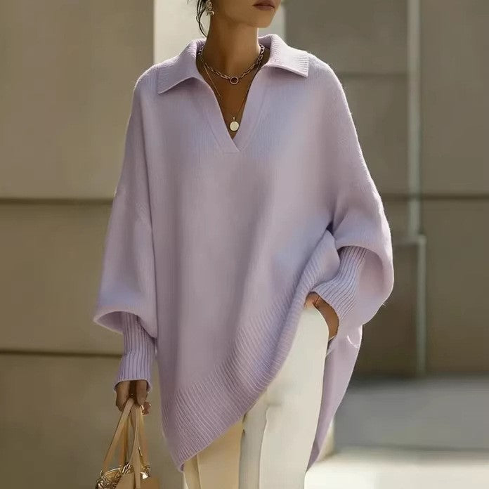 Womens Loose Fit Polo Neck Knit Sweater