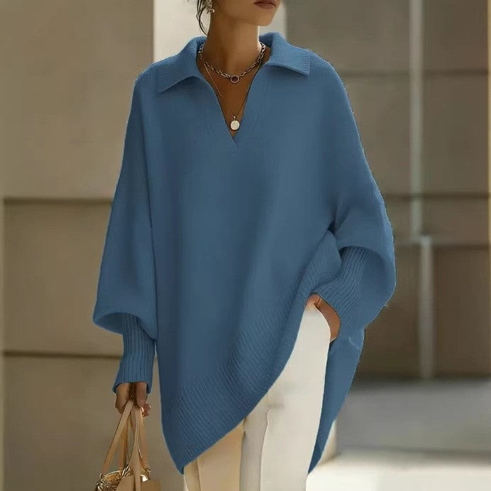 Womens Loose Fit Polo Neck Knit Sweater
