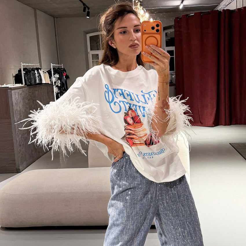 Womens Loose Fit Printed T-Shirt