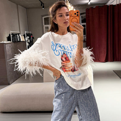 Womens Loose Fit Printed T-Shirt
