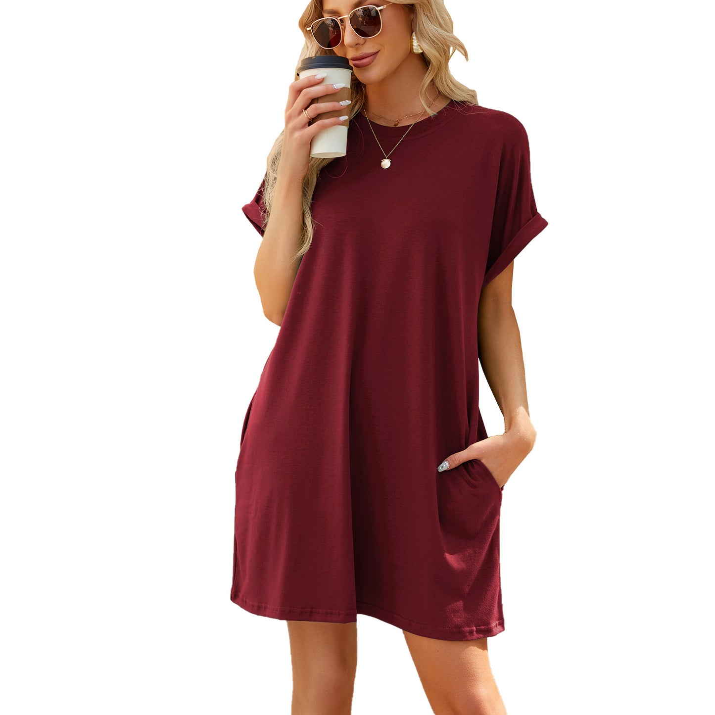 Womens Loose Fit Short Sleeve Dress
