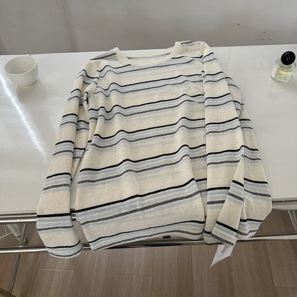 Womens Loose Fit Striped Long Sleeve Cotton T-Shirt