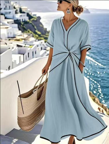 Womens Loose Printed Pleated Dress