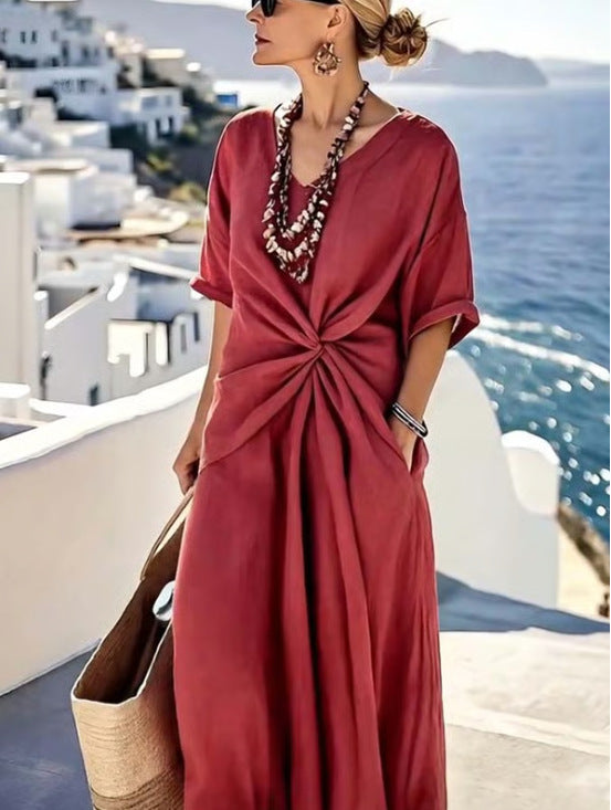 Womens Loose Printed Pleated Dress