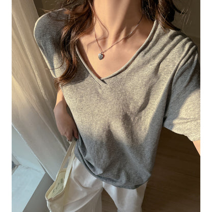Womens Loose Short Sleeve V-Neck T-Shirt