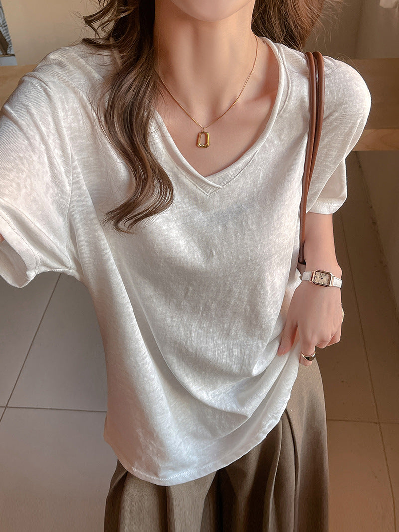 Womens Loose Short Sleeve V-Neck T-Shirt