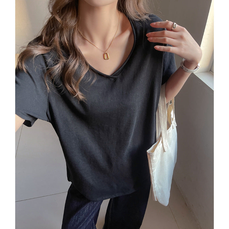 Womens Loose Short Sleeve V-Neck T-Shirt