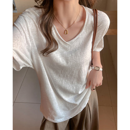 Womens Loose Short Sleeve V-Neck T-Shirt