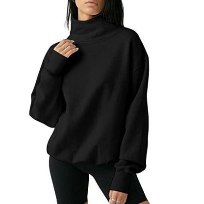 Womens Loose Turtleneck Fleece-Lined Sweatshirt