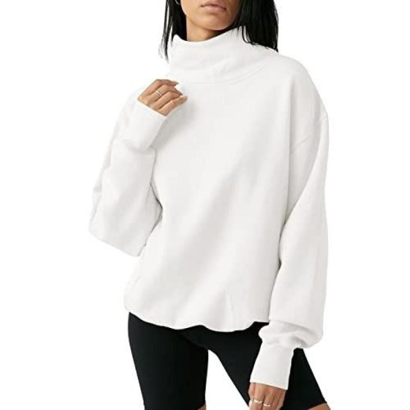 Womens Loose Turtleneck Fleece-Lined Sweatshirt