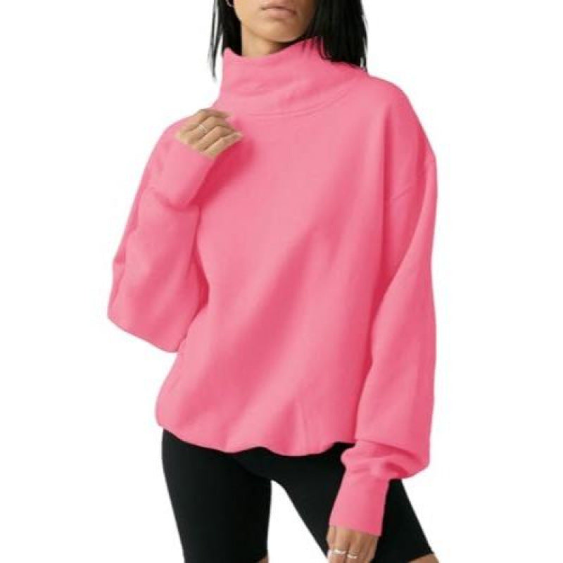 Womens Loose Turtleneck Fleece-Lined Sweatshirt