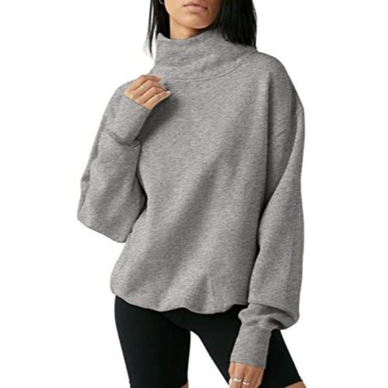 Womens Loose Turtleneck Fleece-Lined Sweatshirt