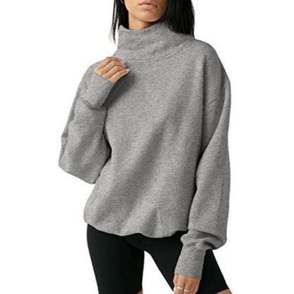 Womens Loose Turtleneck Fleece-Lined Sweatshirt